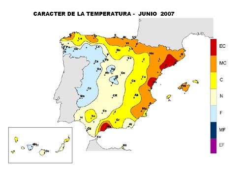 Carácter de la temperatura - Junio 2007
