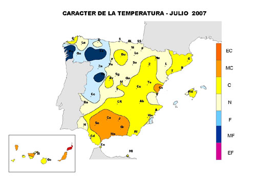 Carácter de la temperatura - Julio 2007
