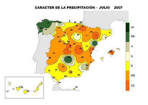 Carácter de la precipitación - Julio 2007