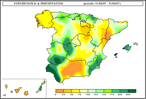 Figura 4: Precipitaciones del mes de Agosto en comparación con sus valores medios