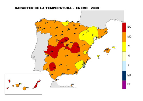 Carácter de la temperatura - Enero 2008