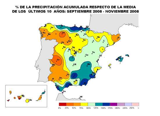 Precipitación acumulada noviembre 2008