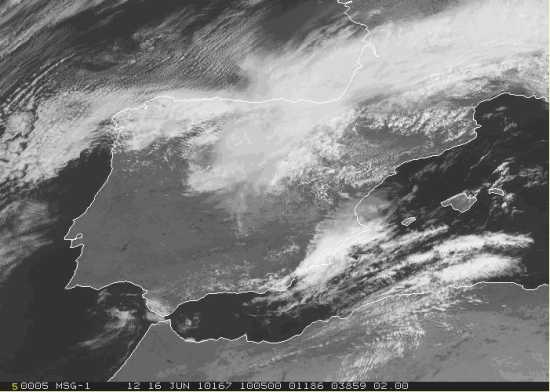 Imagen visible del 16 de junio de 2010 a las 10:05 UTC del satélite Meteosat