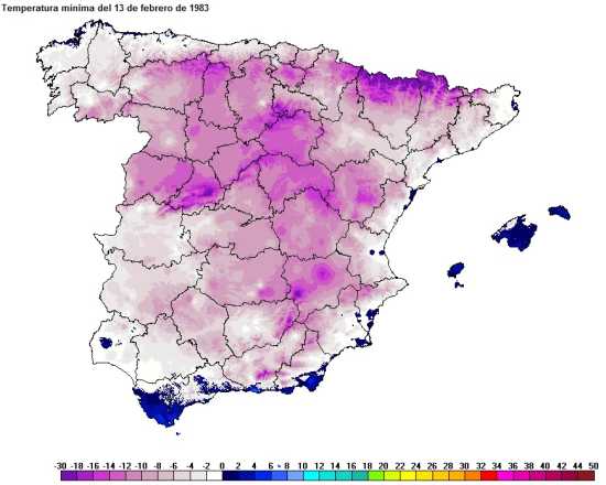 Temperaturas mínimas 13/02/1983