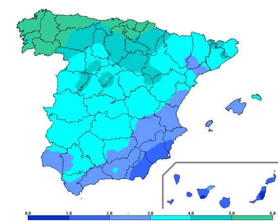 Número medio de días de precipitación entre el 29 de marzo y el 6 de abril, para el periodo 1981-2014