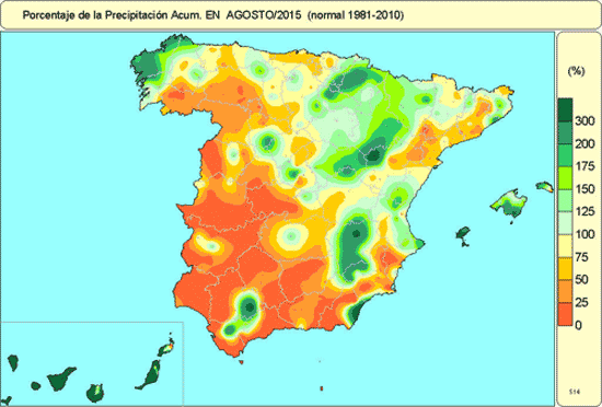Porcentaje de la precipitación acumulada agosto 2015