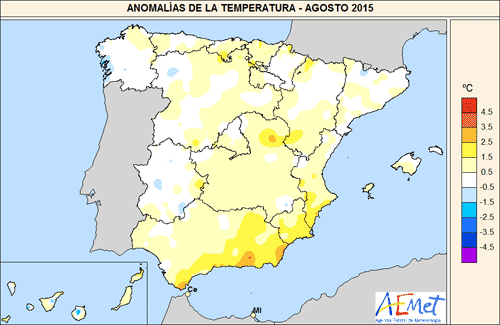 Anomalías temperatura agosto 2015