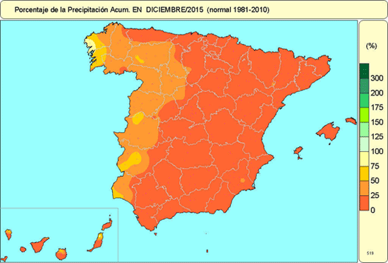 Porcentaje de la precipitación acumula diciembre 2015