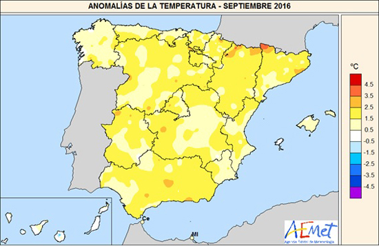Anomalías de la Temperatura Septiembre 2016