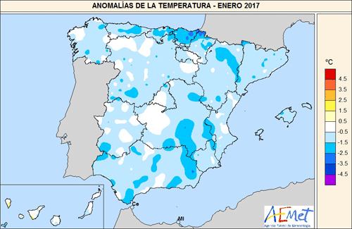 Anomalías de temperatura en Enero 2017