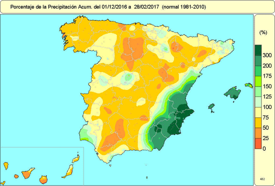 Porcentaje de la precipitación acumulada en el año hidrológico 2016-2017