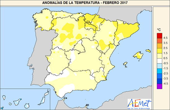 Anomalías de la temperatura. Febrero 2017