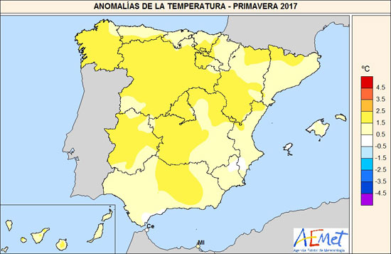 Anomalías de la temperatura - Primavera 2017