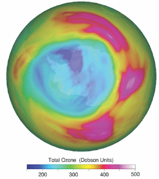 El agujero de ozono sobre la Antártida a comienzos de septiembre de 2017
