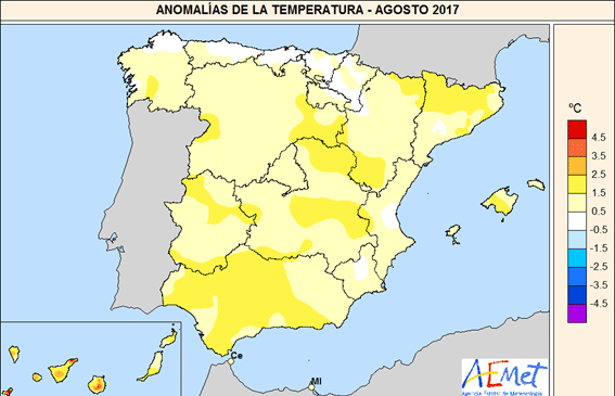 Anomalías de la temperatura agosto 2017