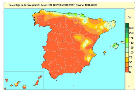 Porcentaje de la precipitación acumulada en septiembre