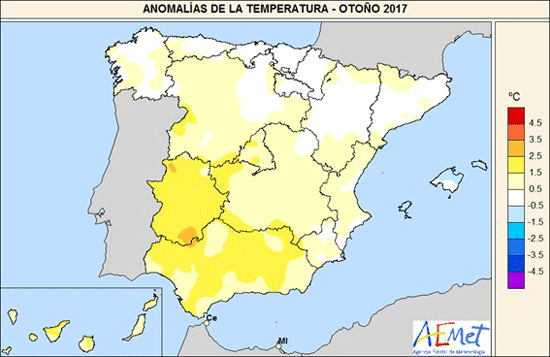 Anomanías de la temperatura -Otoño 2017