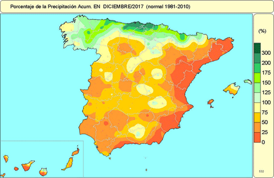 Porcentaje de la Precipitación Acumulaa en Diciembre 2017 (normal 1981-2010)