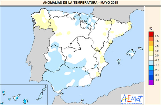 Anomalías de la temperatura - mayo 2018