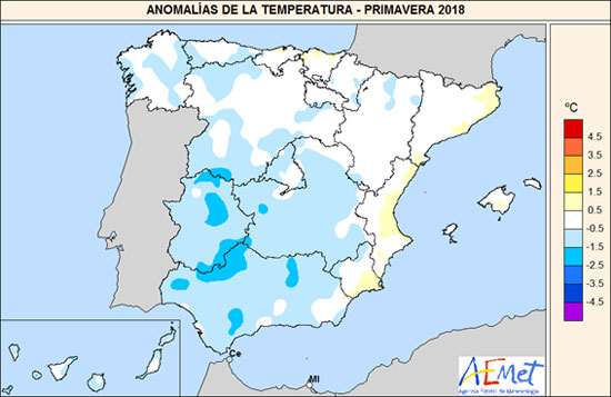 Anomalías de la temperatura - Primavera 2018