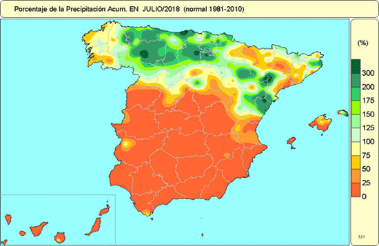 Porcentaje de la precipitación acumulada en julio 2018