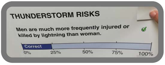 Figura 2: efectivamente. Sí que los hombres son heridos o muertos más frecuentemente por un rayo que las mujeres. Ésta es una sección de la encuesta desarrollada por Kathrin Wapler del Servicio Nacional de Meteorología de Alemania y Nadine Fleischhut del Max-Planck-Institute for Human Development and Hans-Ertel-Zentrum fuer Wetterforschung, Germany en la publicación 'Thunderstorms and the public perception of risks'