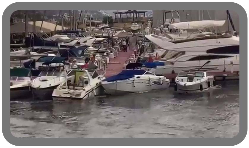 Efecto de la rissaga del 23 de julio de 2017 en el puerto de El Campello (Alicante). Fuente SOCIB.