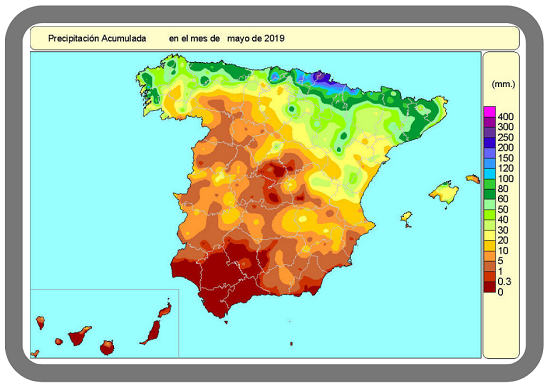 Precipitación acumulada en mayo de 2019