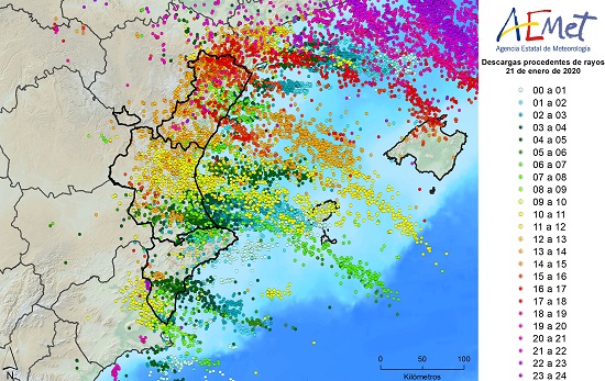 Descargas procedentes de rayos del 21 de enero de 2020