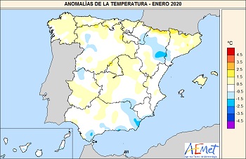 Anomalía de la temperatura en enero de 2020