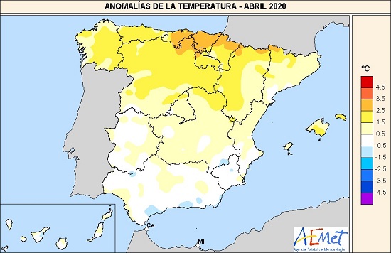 Anomalía de la temperatura en abril de 2020