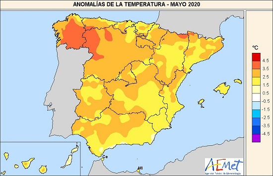 Anomalía de la temperatura en mayo de 2020