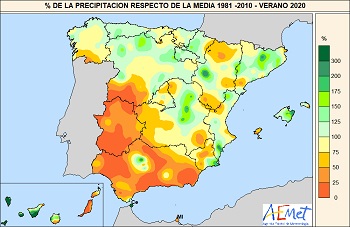 Porcentaje de la precipitación respecto de la media 1981-2020