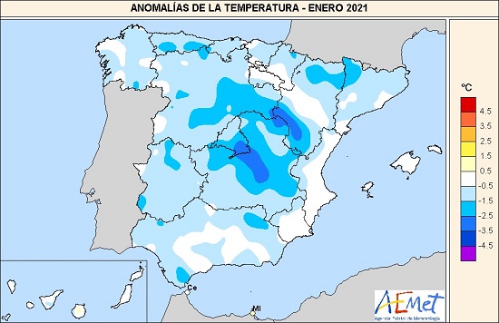 Anomalía de la temperatura en enero de 2021