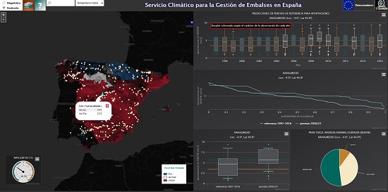 Ejemplo del visor del Servicio Climático para la Gestión de Embalses en España