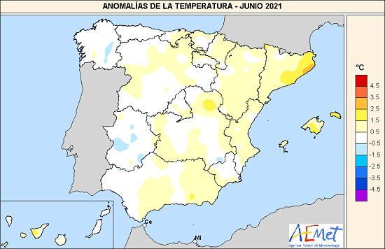 Anomalía de la temperatura en junio de 2021