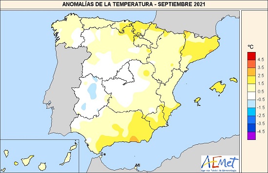 Desviación de temperatura en septiembre de 2021