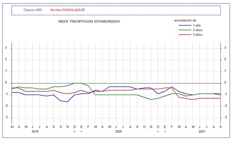 Índice de precipitación estandarizado SPI a 12 meses para zonas características o grandes cuencas