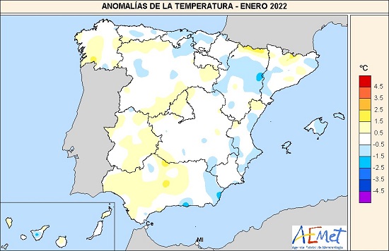 Anomalías térmicas en enero de 2022