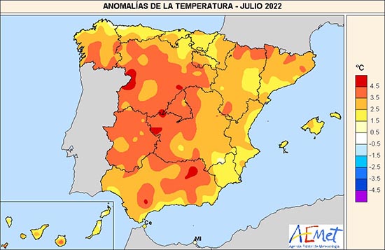 Anomalías de temperatura registradas en julio de 2022