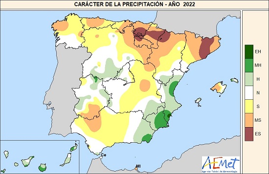EH = Extremadamente húmedo. MH = Muy húmedo. H = Húmedo. N = Normal. S = Seco. MS = Muy seco. ES = Extremadamente seco.
