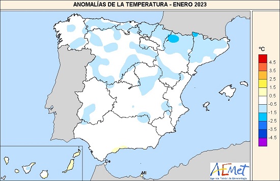 Anomalías térmicas en enero de 2023