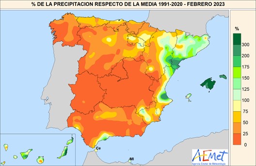 Porcentaje de la precipitación acumulada respecto al promedio normal del período 1991-2020