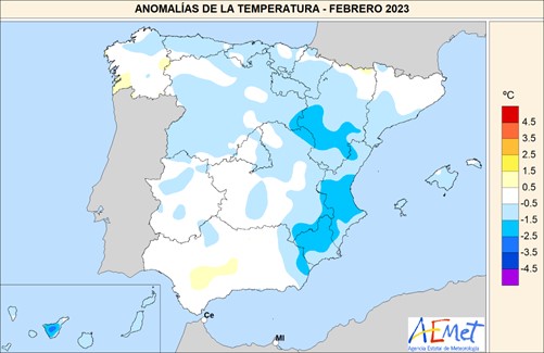 Diferencia entre las temperaturas observadas y el valor promedio normal del período 1991-2020