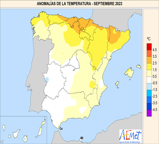 Anomalías de temperatura registradas en septiembre de 2023