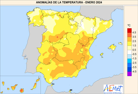 Anomalías de temperatura registradas en enero de 2024