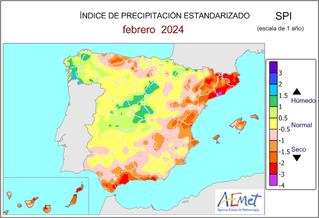 Índice de precipitación estandarizada (SPI), a escala de un año.