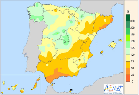Porcentaje de precipitaciones con respecto a lo normal