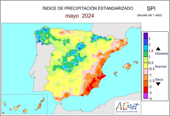 Índice de precipitación estandarizada (SPI), a escala de un año.