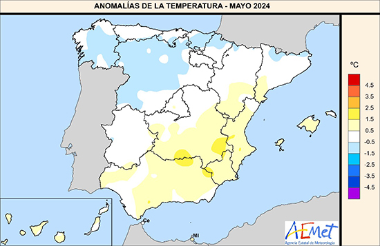 Anomalías de temperatura en mayo de 2024